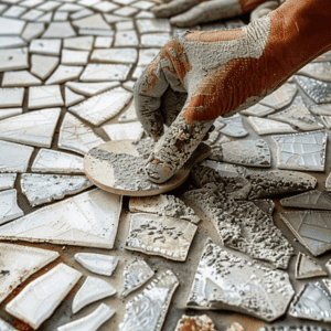 عامل يركب سيراميك كسر